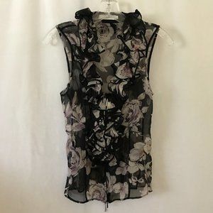 Anne Fontaine Black Floral Ruffle Blouse